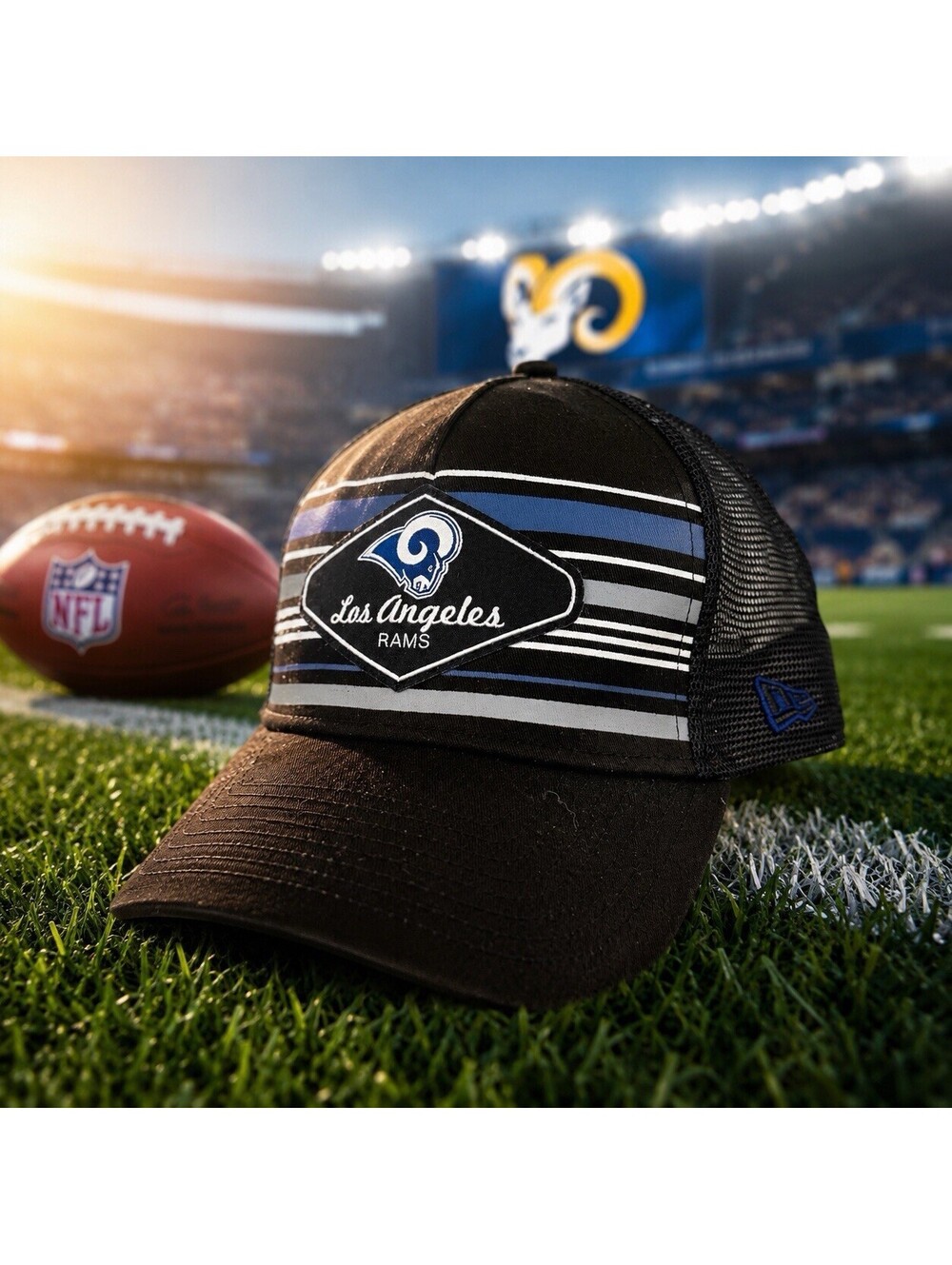 LA Los Angeles Rams Diamond Stripe Trucker Hat Cap Snapback Black Mesh NFL